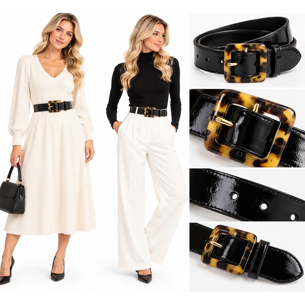 Donatella Signorini S Belt Black Patent Leather Tortoise Buckle Italian Luxury